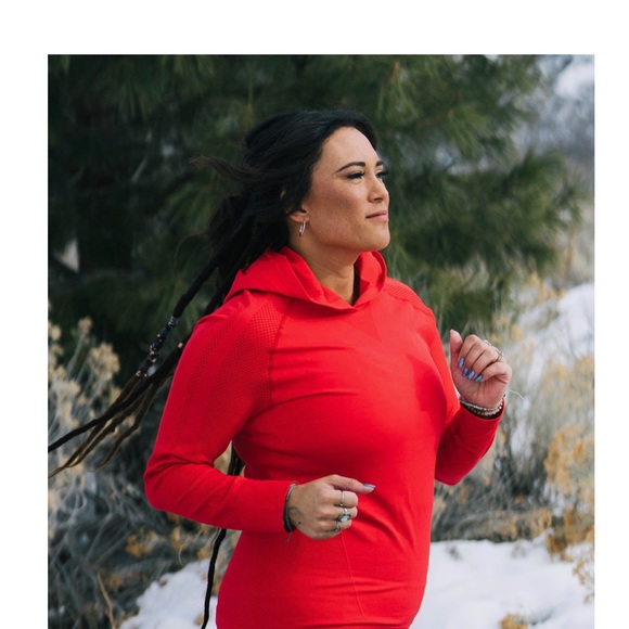 ZYIA Tops - ZYIA Sunset Red Peak Performance Hoodie Size Small